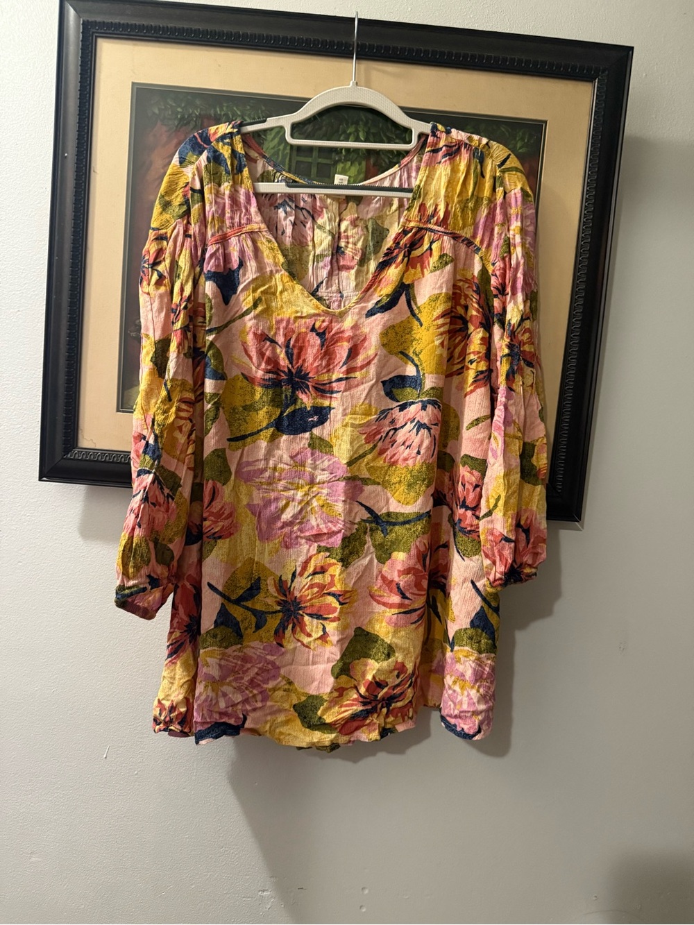 Terra sky Women’s Floral V-Neck Boho Blouse - Pink & Mustard